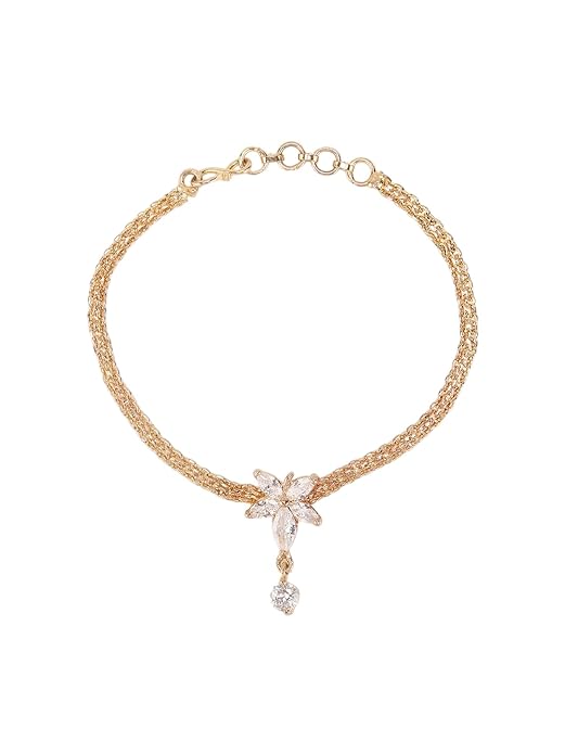 Leaf‑Drop CZ Rope Bracelet | Gold‑Plated Woven Elegance