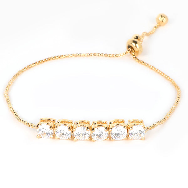 Gold‑Tone CZ Slider Bracelet | Adjustable 6‑Stone Tennis Glimmer