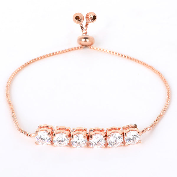 Rose‑Gold CZ Slider Bracelet | Adjustable 6‑Stone Tennis Sparkle