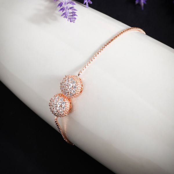 Elegant Rose Gold Adjustable Bracelet with Sparkling Twin Crystal Charms