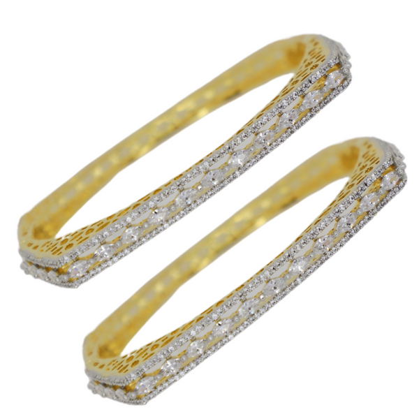 Elegant Gold Plated American Diamond Marquise Cut Designer Bracelet for Women (Set of 2)