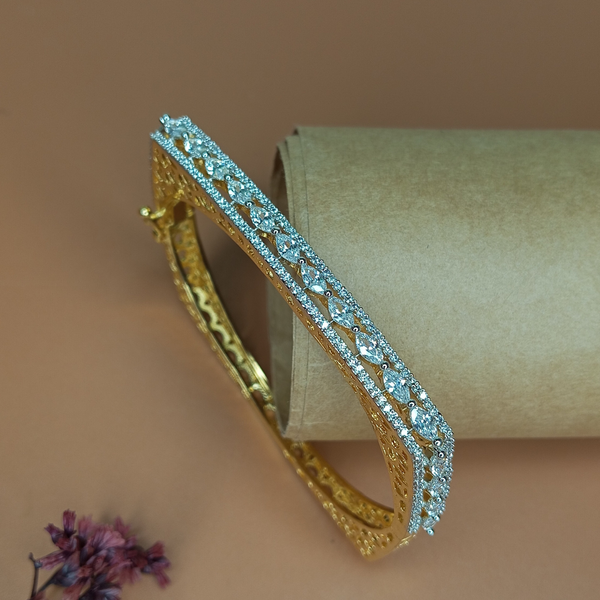 Gold-Toned Double Row American Diamond Studded Designer Bracelet for Women and Girls