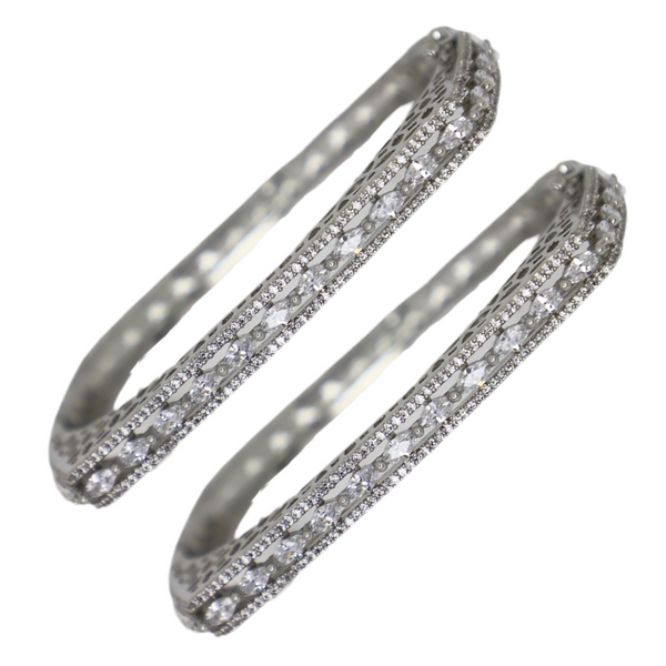 Silver Plated Elegant American Diamond Bracelet  for Women Designer Party & Wedding Wear (Set of 2)