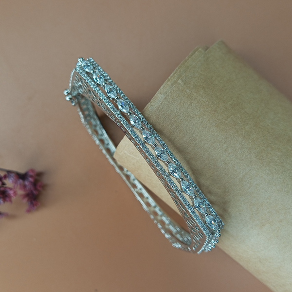 Stylish Double-Layered American Diamond Silver Bracelet for Women & Girls