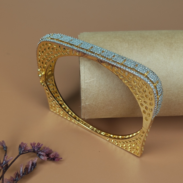 Gold-Plated Square Motif American Diamond Studded Bracelet for Women and Girls