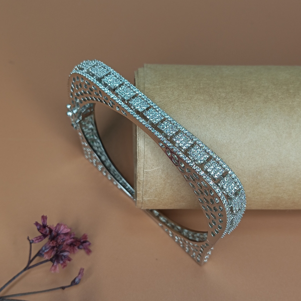 Silver Plated Square-Cut American Diamond Bracelet for Women & Girls