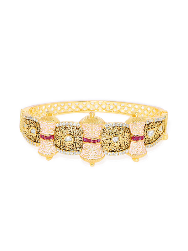 Exquisite Gold-Plated Temple Design brecelet with Ruby and Enamel