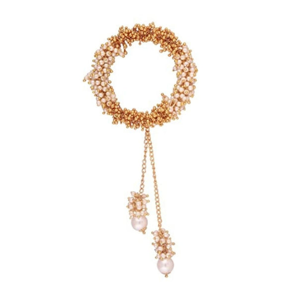Pearl Cluster Tassel Bangle | Gold‑Tone Bridal Kada