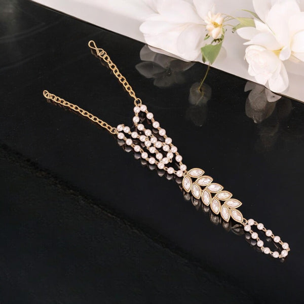 Gold-Toned Leaf Design Hand Harness with Pearl Accents