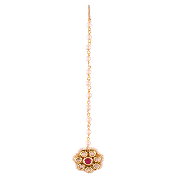 Gold Plated Traditional Maangtikka with White Pearls for Gir
