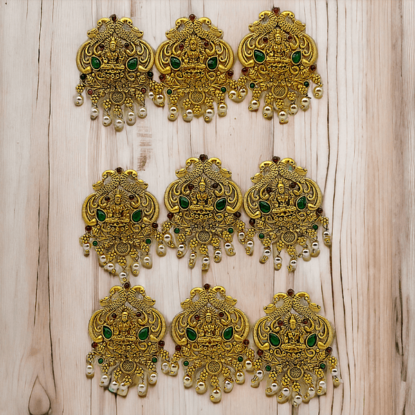 Set of 9 Gold Toned Kundan Studded Handcrafted Hair Choti - Trendisia