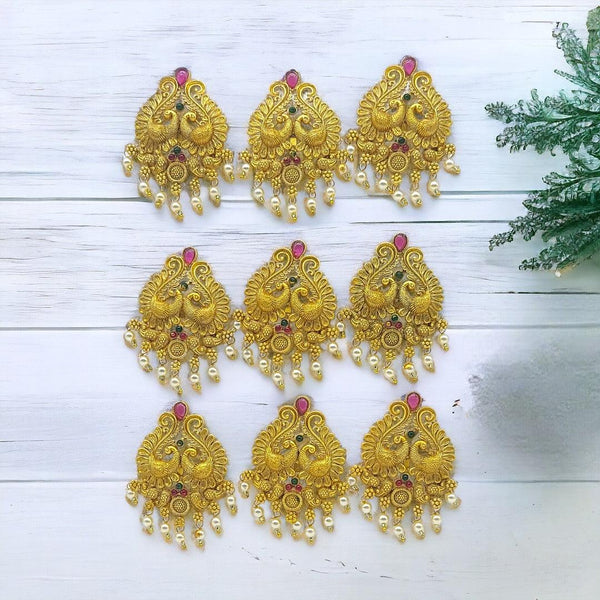 Set of 9 Gold Toned Kundan Studded Handcrafted Hair Choti - Trendisia