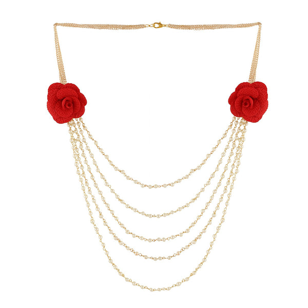 Elegant Red Rose Multi-Strand Pearl Necklace