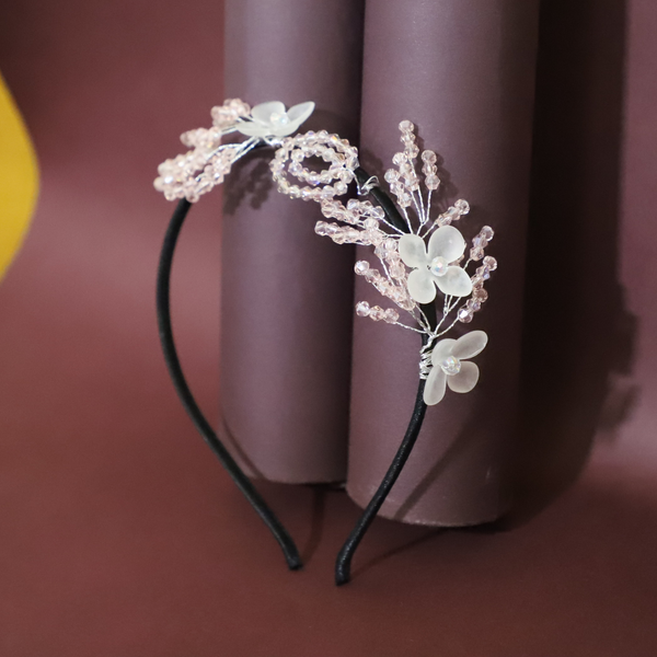 Handmade Pink Beaded Floral Hairband for Women – Elegant W