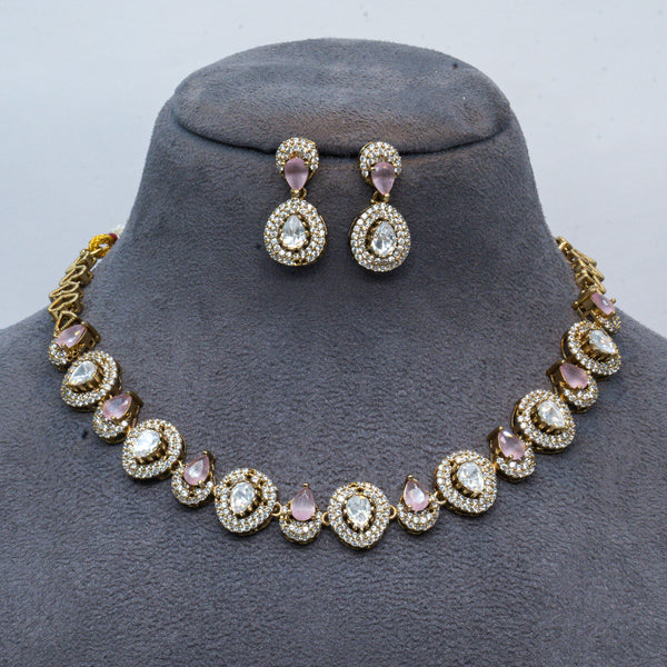 Gold-Plated Blush Pink & Zirconia Teardrop Necklace Set