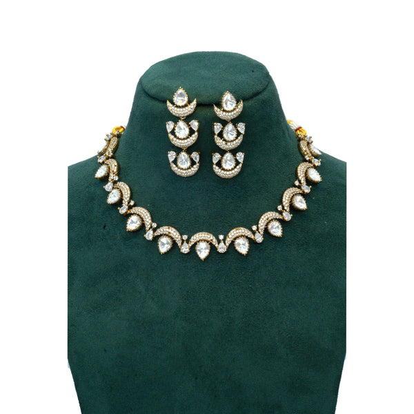 Gold-Plated Teardrop and Ruby Accent Necklace Set with Multi-Layer Earrings