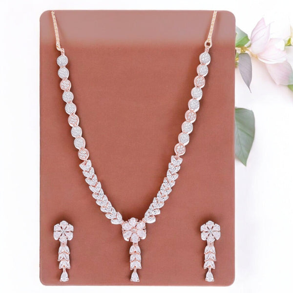 Rose Gold & Silver American Diamond Necklace | Elegant White