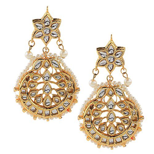 Traditional Gold-Plated Kundan Earrings with Pearl Detailing