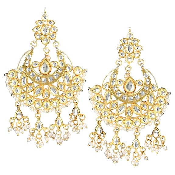 Gold-Plated Traditional Chandbali Kundan Dangle Earrings for