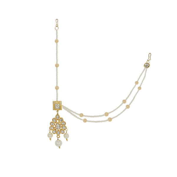 Antique Naira Style Kundan Maang Tikka with Pearls | One-Sid