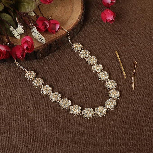 Women Gold-Plated Handcrafted Pearls Studded Matha Patti - Trendisia