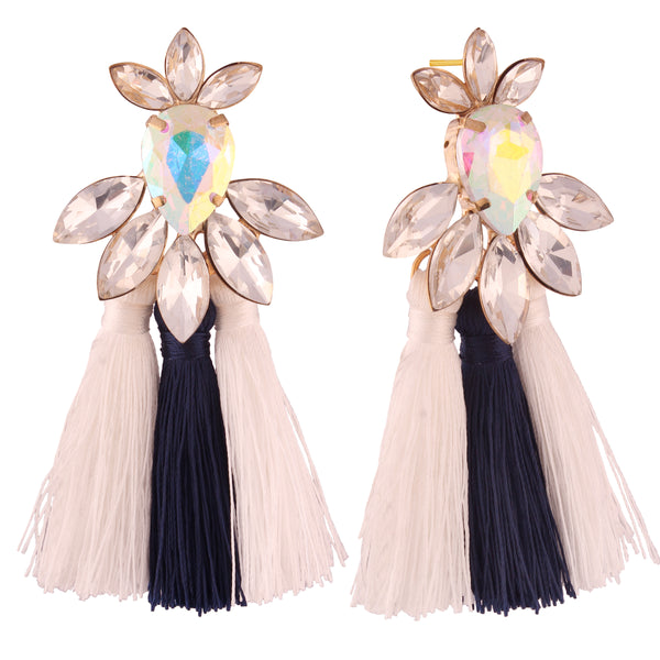 Luxury Crystal & Dual-Tone Tassel Earrings – Elegant Statement Jewelry
