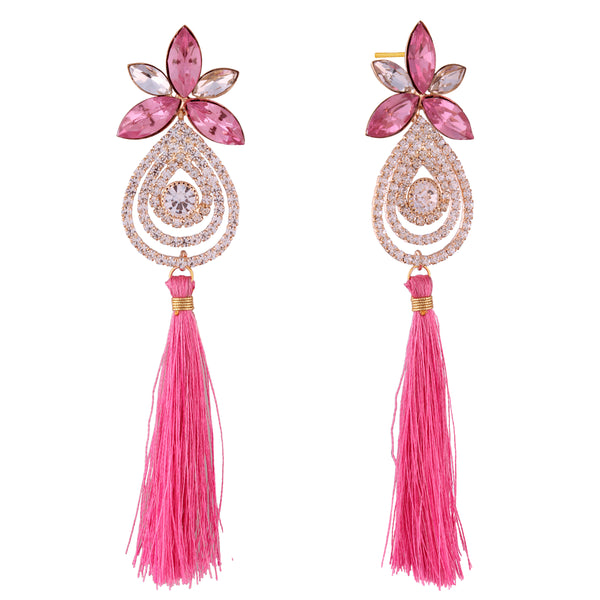 Elegant Pink Crystal & Tassel Statement Earrings – Glamorous Party & Wedding Jewelry