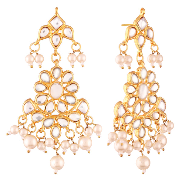 Gold Plated Traditional Kundan Dangler Earrings with Pearls