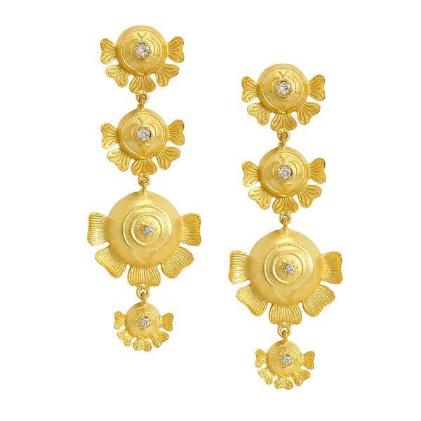 Gold Plated Traditional Ethnic Floral Dangler Earrings for W