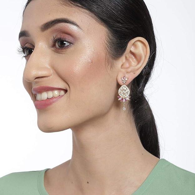 Trendisia Gold-Plated AD Studded Handcrafted Drop Earrings For Women & Girls - Trendisia