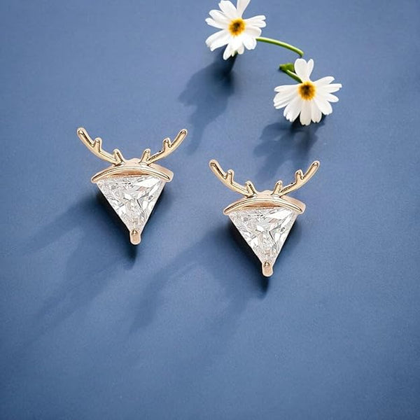 Elegant Deer Antler Diamond Stud Earrings