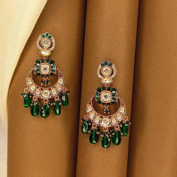 Kundan Polki Earrings with green Drops