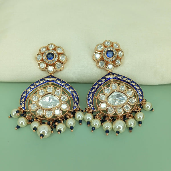 Ivory Meenakari Kundan Polki Earrings with Pearl Drops