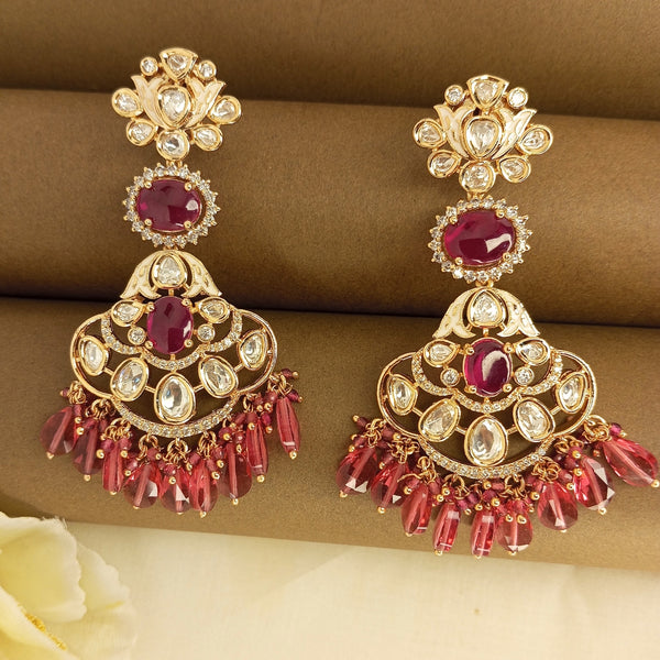 Statement Polki Ruby Dangle Earrings with Pearl Drops