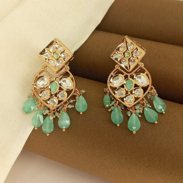 Kundan Polki Earrings with pastel green Drops