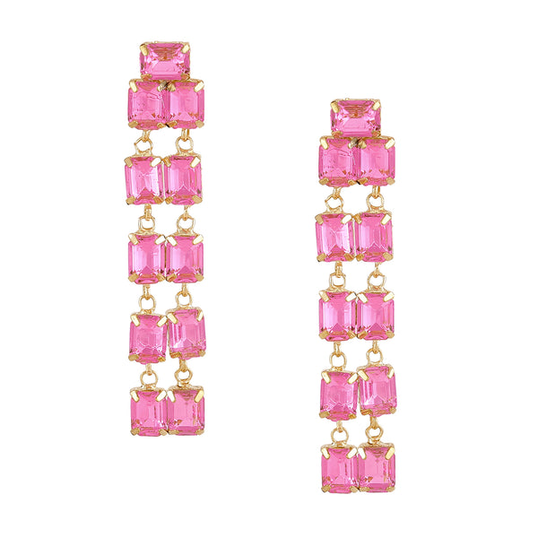 Glamorous Pink Crystal Drop Earrings – Elegant Dangle Statement Jewelry