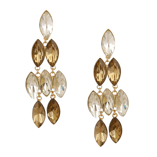Elegant Gold & Champagne Crystal Chandelier Earrings – Glamorous Dangle Earrings