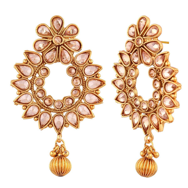 Gold-Tone Floral Hoop Earrings with Teardrop Crystals & Dangling Bead