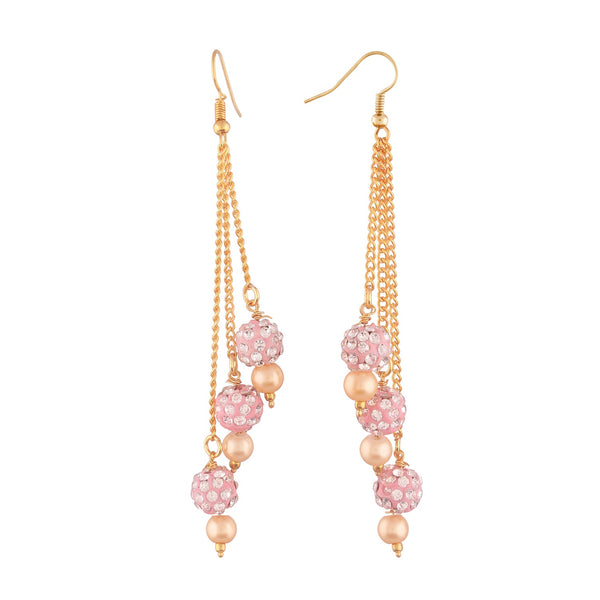Elegant Pink Crystal and Pearl Dangle Earrings