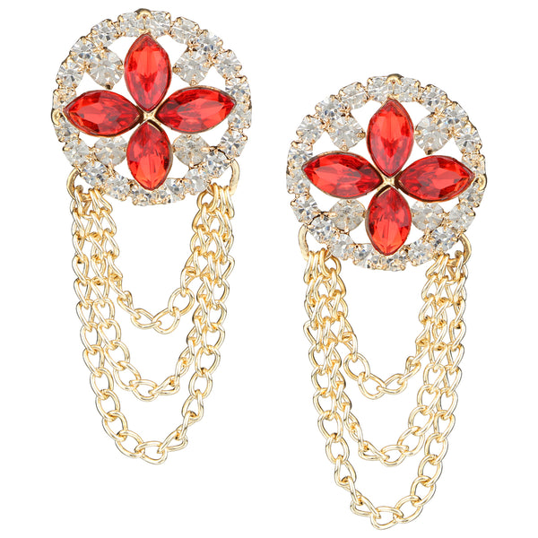 Scarlet Cascade Crystal Chain Stud Earrings | Gold‑Plated Floral Drama