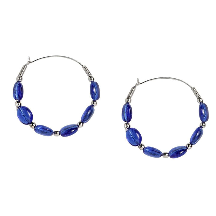 Silver-Plated Blue Circular Hoop Earrings - Trendisia