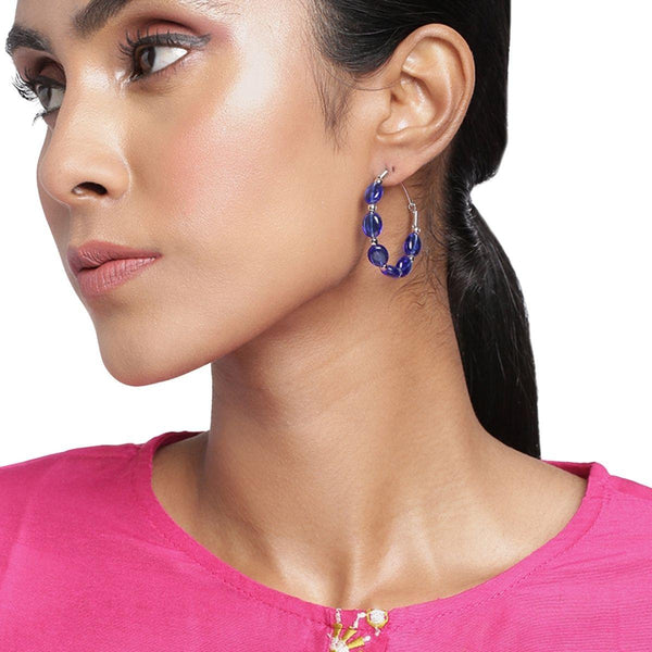 Silver-Plated Blue Circular Hoop Earrings - Trendisia