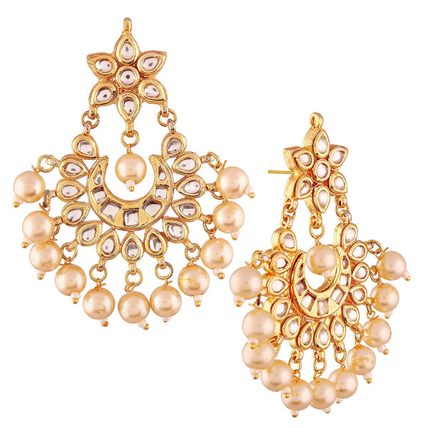 Gold-Plated Ethnic Jadau Kundan Chandbali Earrings with Pear