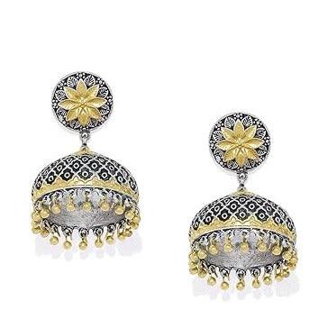 Dual-Toned Dome Shaped Jhumki Earrings - Trendisia
