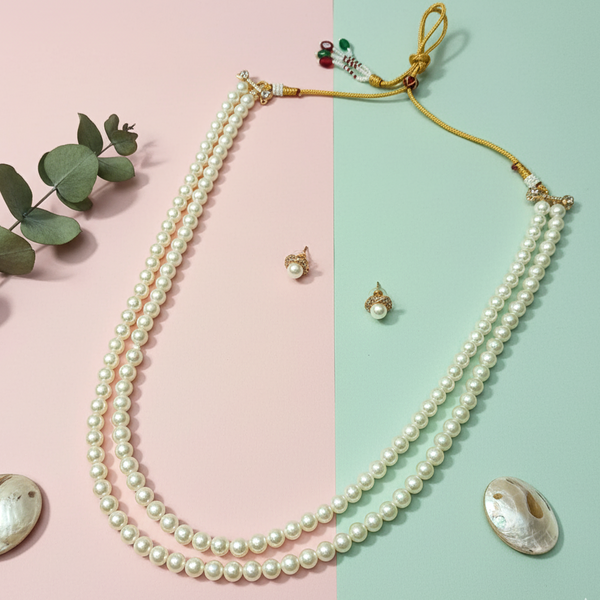 Iksava Double Layer Pearl Necklace with Earrings for Women & Girls