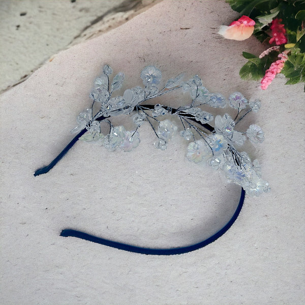 Handcrafted Iridescent Floral Crystal Headband – Elegant B