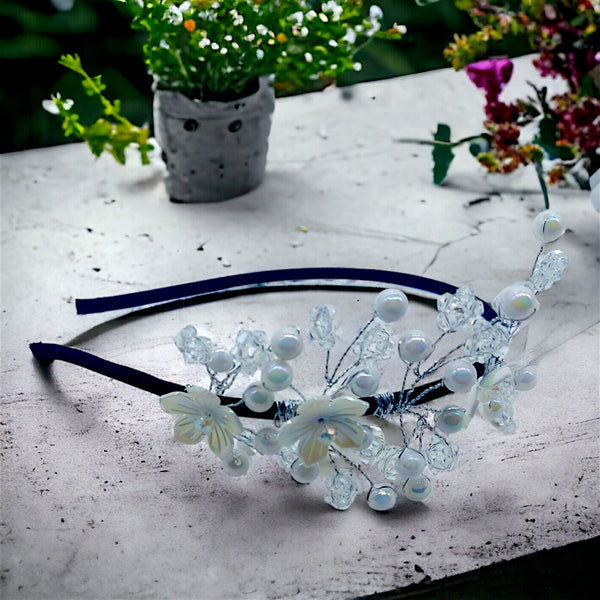 Elegant Pearl and Crystal Floral Hairband for Women – Wedd