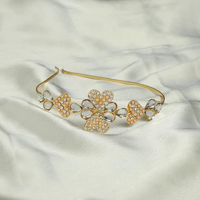 Women Gold-Toned White Embellished Hairband - Trendisia