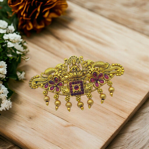 Matte Gold Plated Temple Design Hair Clip/Hair Barrette - Trendisia