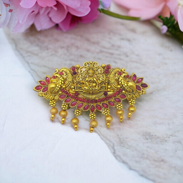 Matte Gold Plated Temple Design Hair Clip/Hair Barrette - Trendisia